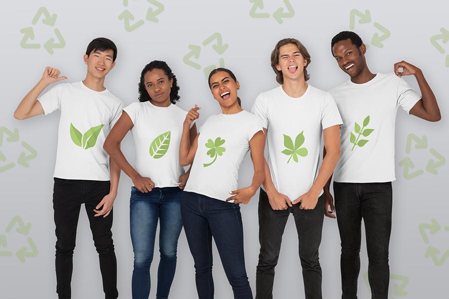 Competitive and sustainable private label clothing - we care Competitive and sustainable private label clothing - we care - image: young adults with white eco-friendly t-shirts